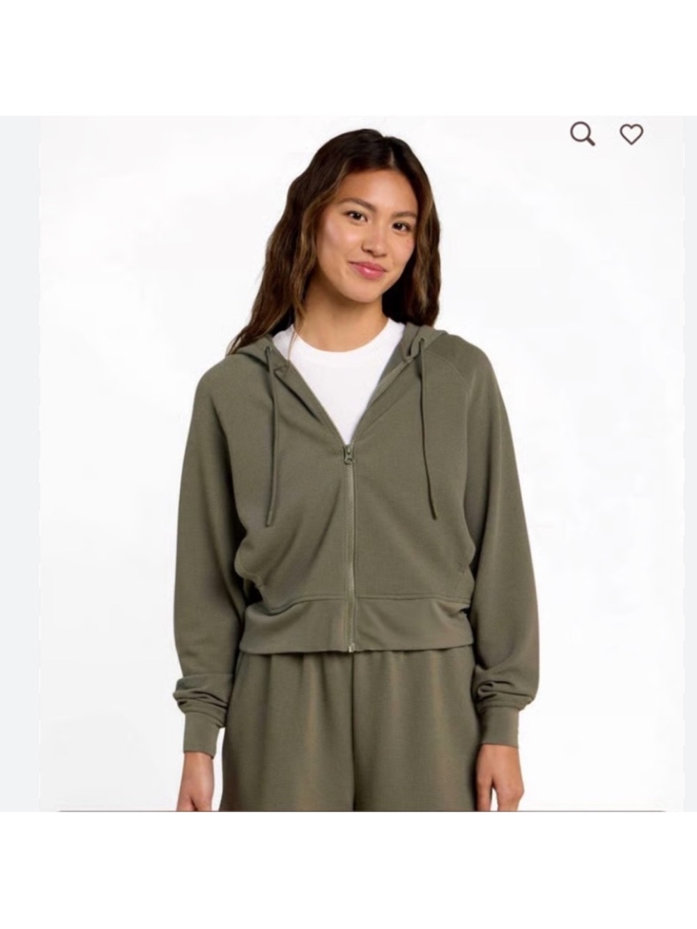 Nuuds sporty waffle zip up size small olive